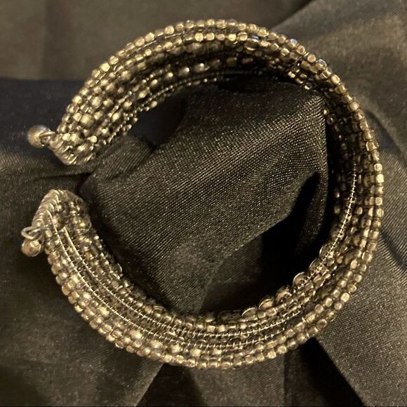 CLEOPATRA Vintage Copper Layered Beaded Braided Blingy Stretch Cuff Bracelet - Picture 11 of 12